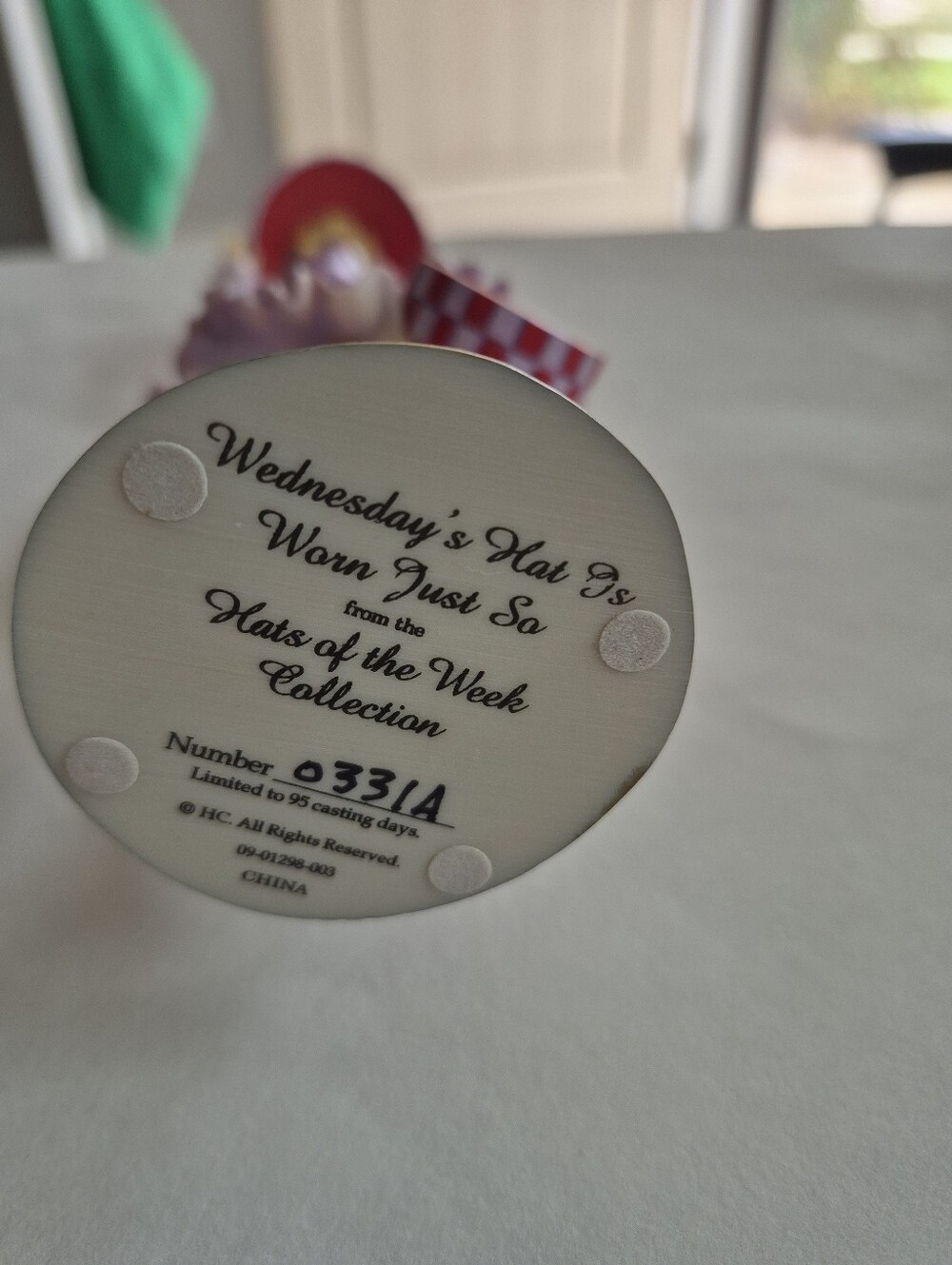 Hats Of The Week Collection. Wednesday Lady. Red Hat Purple Dress Figurine - Picture 5 of 6